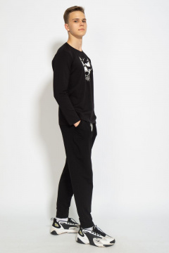 Демисезонный черный лонгслив из хлопка и трикотажа Kivviwear 1009.14 - фото 4