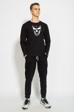 Демисезонный черный лонгслив из хлопка и трикотажа Kivviwear 1009.14 - фото 2