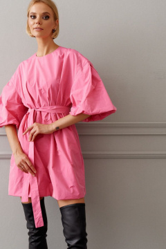 Платье прямого свободного кроя из текстиля с объемным рукавом ANNETE A3230 - фото 2