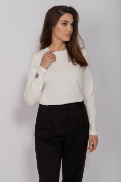 Белый демисезонный джемпер в рубчик с длинным рукавом Mislana 810 белый - фото 1