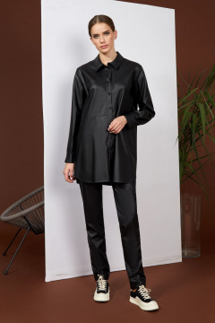 Брюки из экокожи с прилегающим силуэтом и молнией Rivoli 5151 черный - фото 1