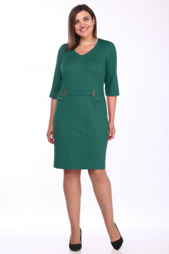 Платье приталенное из трикотажа с V-вырезом и поясом Lady Style Classic 785/3 изумрудный - фото 1