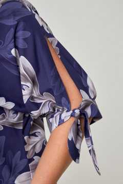 Синяя блуза с вырезом лодочкой и цельнокроенными рукавами Anelli 1116 синий - фото 4