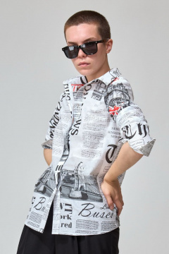 Блуза из хлопка с принтом газета и длинным рукавом Angelina & Сo 763 - фото 1