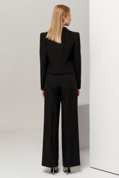 Деловый трикотажный укороченный жакет с пуговицами и вырезом Панда 122030w черный - фото 3