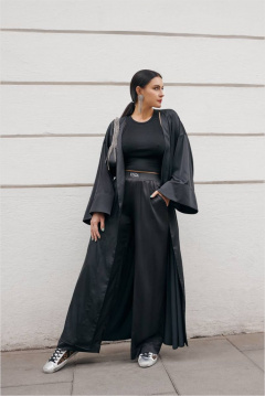 Кардиган из искусственного шелка с поясом для города ENZA 703 черный - фото 1