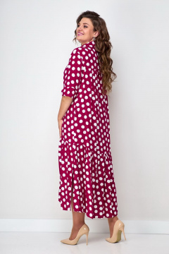 Платье бохо с воланом и застежкой на пуговицах Solomeya Lux 812D малина-горох - фото 4