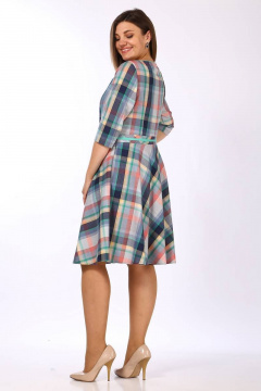 Платье расклешенное с V-образным вырезом и отрезной талией Lady Style Classic 580 мультиколор_"Клетка" - фото 4