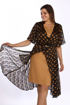 Платье и туника из текстиля с V-образным вырезом и разрезом Lady Style Classic 1875 черный_с_кирпичным - фото 3