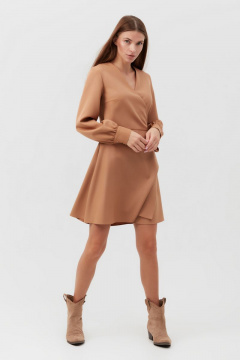 Демисезонное платье бежевое из текстиля с пуговицами Condra 4378 - фото 1