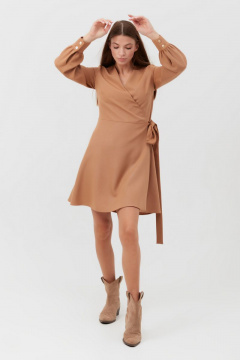 Демисезонное платье бежевое из текстиля с пуговицами Condra 4378 - фото 2