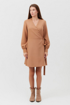 Демисезонное платье бежевое из текстиля с пуговицами Condra 4378 - фото 4