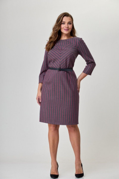 Платье полуприлегающего силуэта с кокеткой и потайной молнией Anelli 478 полоска_бордо - фото 3