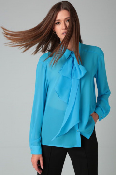 Шифоновая классическая блузка с воротником и длинным рукавом DOGGI 085 голубой - фото 2