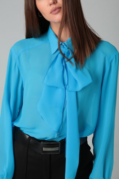 Шифоновая классическая блузка с воротником и длинным рукавом DOGGI 085 голубой - фото 3