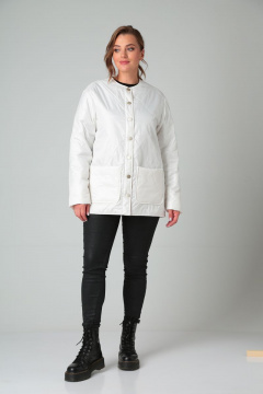 Белая утепленная демисезонная куртка на кнопках Modema м.1040/3 молочный - фото 4