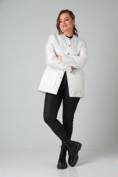 Белая утепленная демисезонная куртка на кнопках Modema м.1040/3 молочный - фото 3