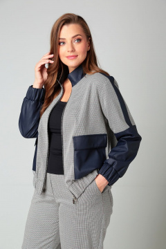 Демисезонный женский комплект жакет и брюки из ткани и эко-кожи Liona Style 855 синий - фото 3