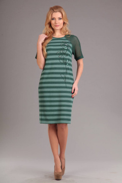 Платье из трикотажа на демисезон длиной 97 см Liona Style 516 бирюза - фото 1