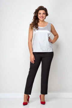 Комплект из блузы, брюк и топа из кружева и атласа Solomeya Lux 866 темно-синий - фото 5