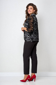 Комплект из блузы, брюк и топа из кружева и атласа Solomeya Lux 866 темно-синий - фото 2