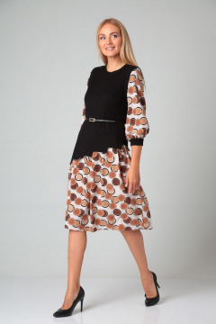 Платье с складками из текстиля и шерсти, жилет без подклада Gamma Gracia 503 черный-белый_какао - фото 1