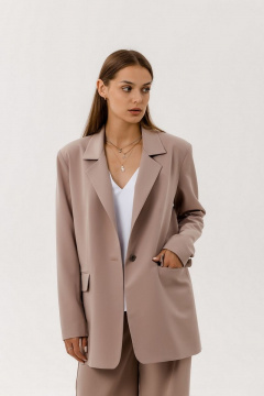 Деловой костюм жакет и брюки палаццо из текстиля с резинкой Atelero 1062 кофейный - фото 2