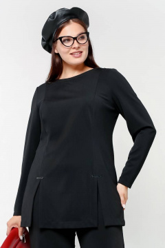 Джемпер трапеция из рубчатого трикотажа с разрезами и фурнитурой La rouge 3239 черный - фото 1