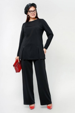 Джемпер трапеция из рубчатого трикотажа с разрезами и фурнитурой La rouge 3239 черный - фото 2