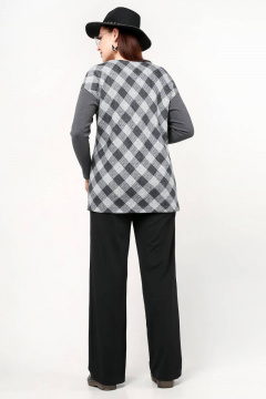 Джемпер в клетку свободного силуэта из трикотажа в лапшу La rouge 3229 серый-(клетка) - фото 4