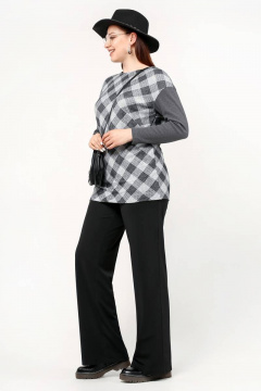 Джемпер в клетку свободного силуэта из трикотажа в лапшу La rouge 3229 серый-(клетка) - фото 3