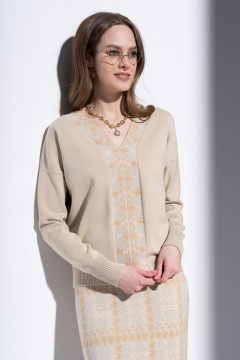 Бежевый полуприлегающий джемпер с длинными рукавами Barbara Geratti С1203BGВ песок/голубой - фото 1