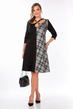 Платье трикотажное А-образного силуэта с разрезом Belinga 1205 черно-серый - фото 1
