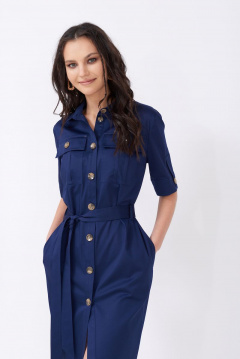 Платье сафари с накладными карманами, летнее Motif 1270 синий - фото 2