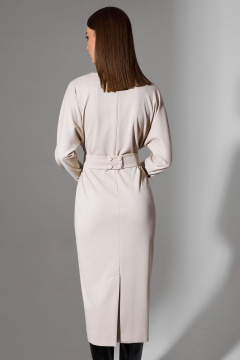 Трикотажное платье с поясом и коротким рукавом DILIA 0665 бежевый - фото 4