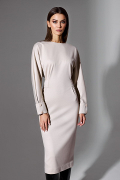 Трикотажное платье с поясом и коротким рукавом DILIA 0665 бежевый - фото 1