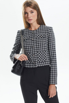 Деловой костюм из фактурной ткани с укороченным жакетом и брюками DAVA 127 черный+серый - фото 2