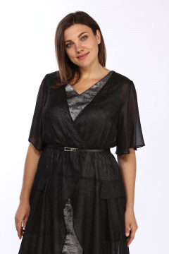 Платье и туника из текстиля с воротником-стойкой и воланами Lady Style Classic 1875/1 черный_с_серым - фото 4