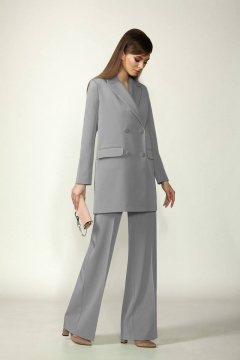 Брючный костюм с оверсайз жакетом из костюмной ткани серый Rosheli 1117 - фото 1