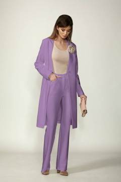 Брюки и жакет деловой костюм из текстиля сиреневый Rosheli 1128 - фото 1
