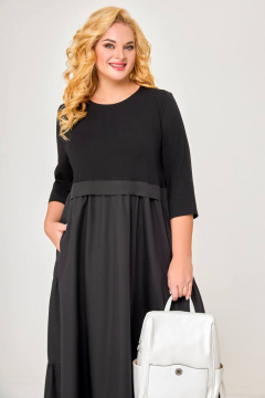 Платье макси из комбинированного трикотажа с карманами Swallow 606 черный - фото 5