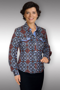 Блуза из вискозы и текстиля с принтом и украшением Таир-Гранд 62205 джинс - фото 1