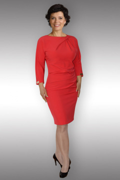 Платье с летучей мышью прилегающего силуэта с шлицей Таир-Гранд 6519 коралл - фото 1