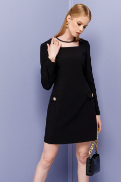 Платье-футляр короткое деловое с квадратным вырезом Панда 114080w черный - фото 2