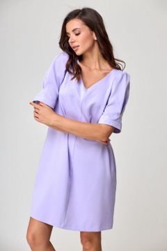 Платье прямого силуэта из вискозы с коротким рукавом и карманами Anelli 995 лиловый - фото 2