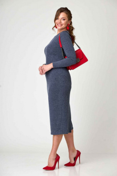 Платье трикотажное с вытачками и поясом длиной 115 см Асолия 2593/1 синий - фото 4