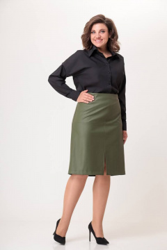 Юбка из экокожи полуприлегающая с разрезом Swallow 581 лесной_зеленый - фото 4