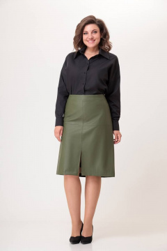 Юбка из экокожи полуприлегающая с разрезом Swallow 581 лесной_зеленый - фото 1