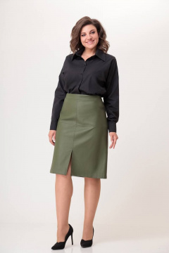 Юбка из экокожи полуприлегающая с разрезом Swallow 581 лесной_зеленый - фото 3