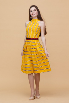 Платье без рукавов миди из текстиля с расклешенной юбкой Domna 414(164) желтый - фото 1